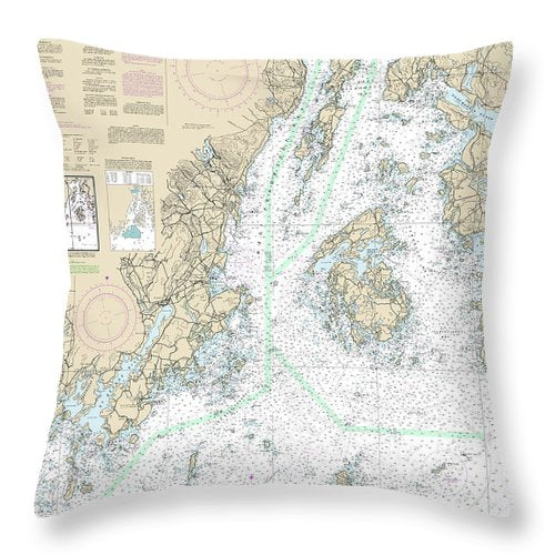 Nautical Chart-13302 Penobscot Bay-approaches - Throw Pillow