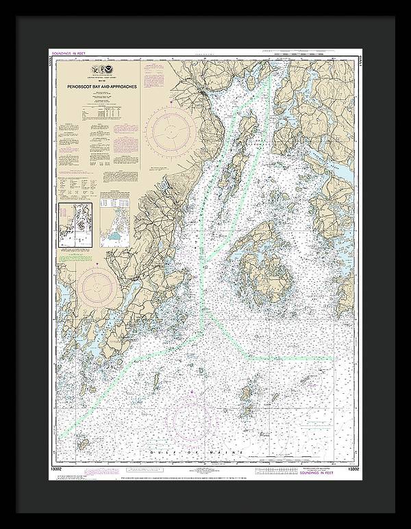 Nautical Chart-13302 Penobscot Bay-approaches - Framed Print