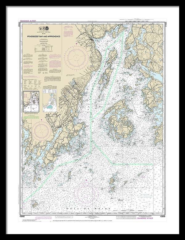 Nautical Chart-13302 Penobscot Bay-approaches - Framed Print