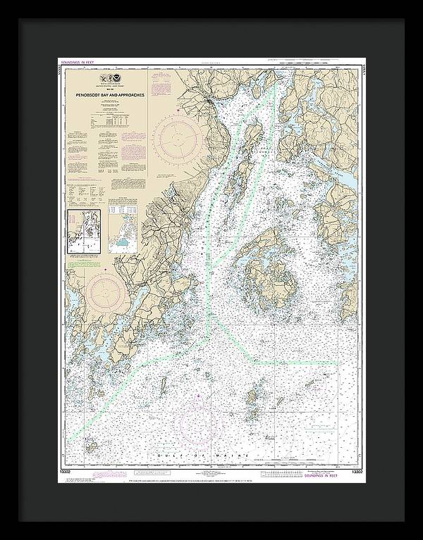 Nautical Chart-13302 Penobscot Bay-approaches - Framed Print