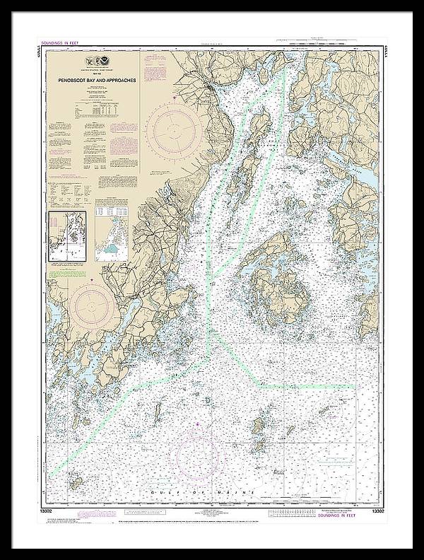 Nautical Chart-13302 Penobscot Bay-approaches - Framed Print