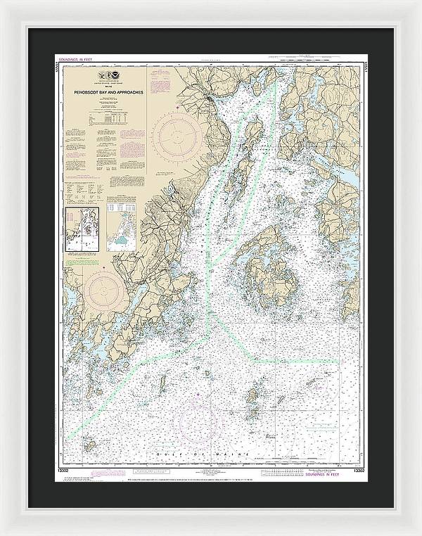 Nautical Chart-13302 Penobscot Bay-approaches - Framed Print