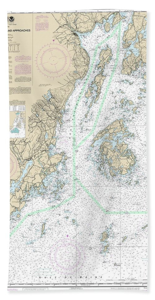 Nautical Chart-13302 Penobscot Bay-approaches - Bath Towel