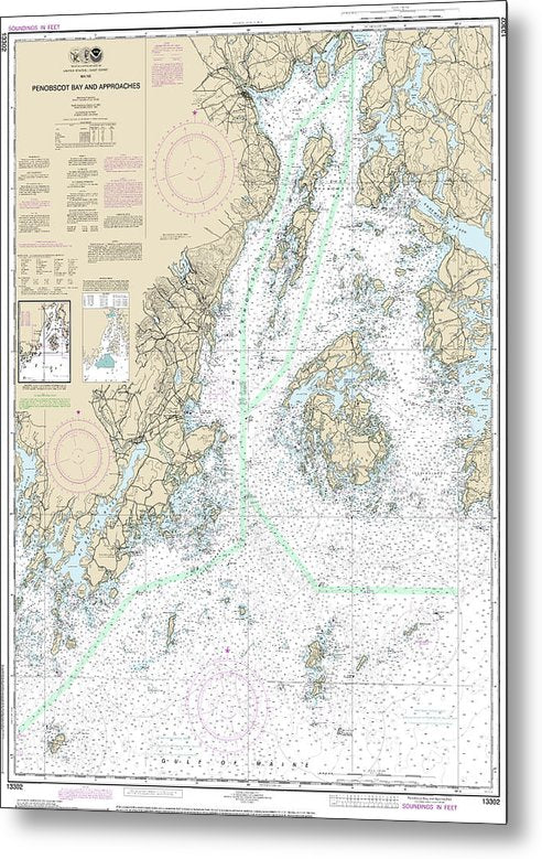 A beuatiful Metal Print of the Nautical Chart-13302 Penobscot Bay-Approaches - Metal Print by SeaKoast.  100% Guarenteed!