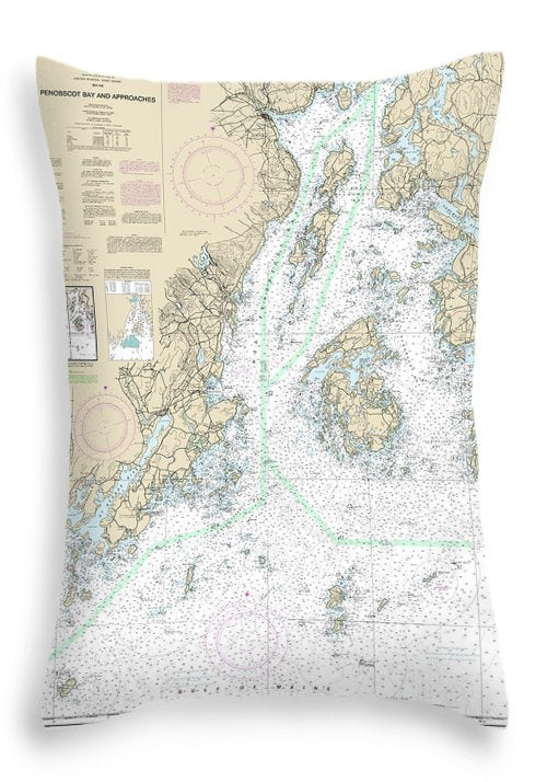 Nautical Chart-13302 Penobscot Bay-approaches - Throw Pillow