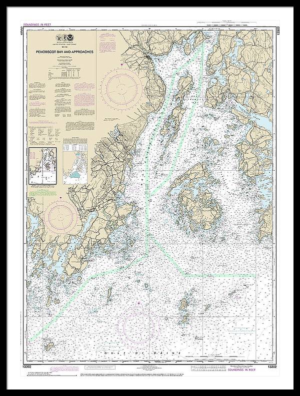 Nautical Chart-13302 Penobscot Bay-approaches - Framed Print