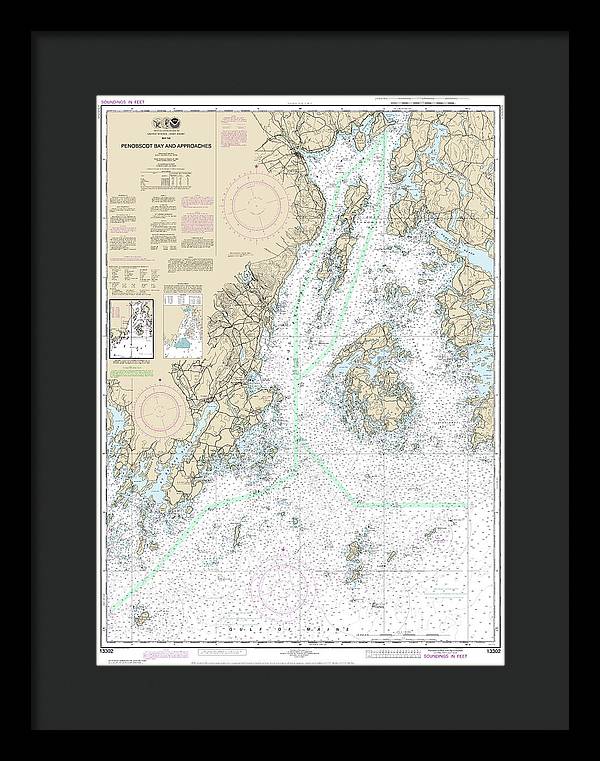 Nautical Chart-13302 Penobscot Bay-approaches - Framed Print