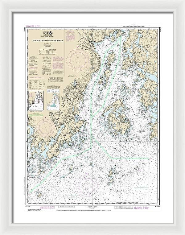 Nautical Chart-13302 Penobscot Bay-approaches - Framed Print