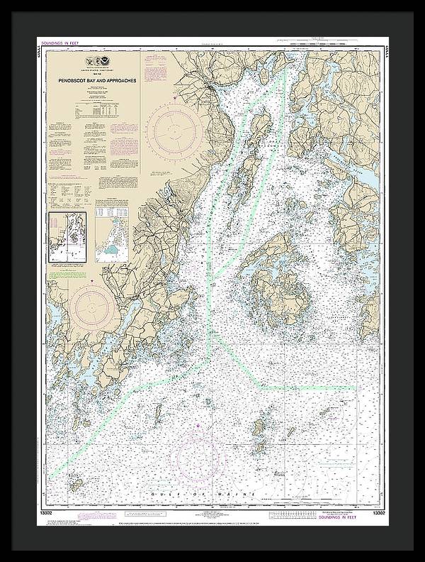 Nautical Chart-13302 Penobscot Bay-approaches - Framed Print