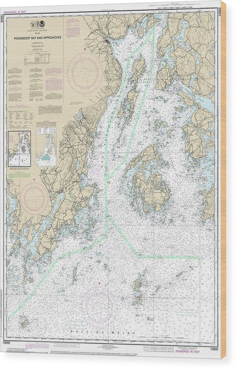 Nautical Chart-13302 Penobscot Bay-Approaches Wood Print