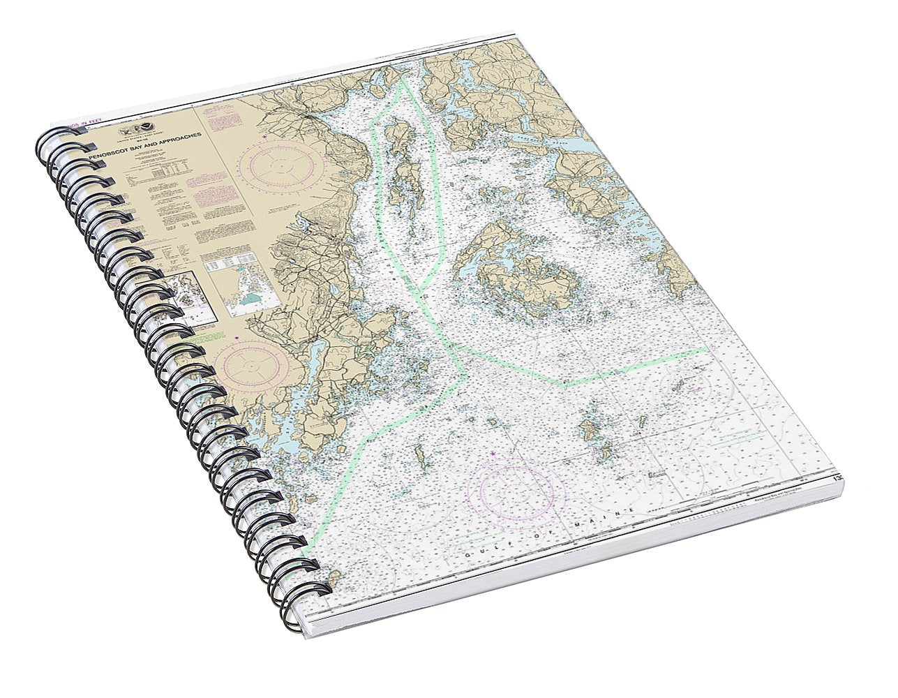 Nautical Chart-13302 Penobscot Bay-approaches - Spiral Notebook