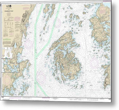 A beuatiful Metal Print of the Nautical Chart-13305 Penobscot Bay, Carvers Harbor-Approaches - Metal Print by SeaKoast.  100% Guarenteed!