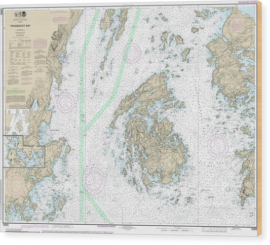 Nautical Chart-13305 Penobscot Bay, Carvers Harbor-Approaches Wood Print