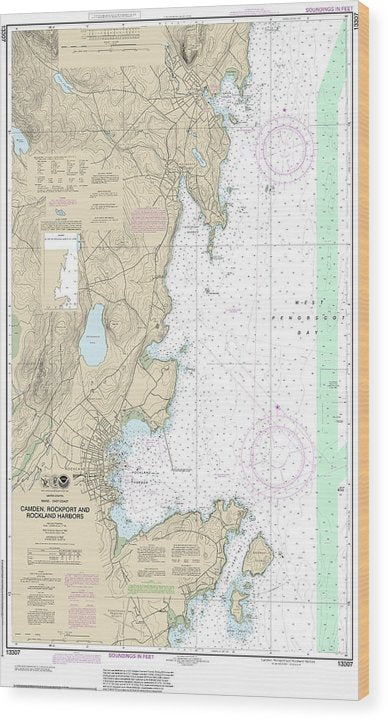 Nautical Chart-13307 Camden, Rockport-Rockland Harbors Wood Print
