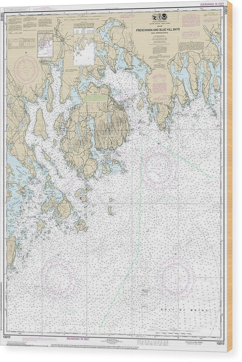 Nautical Chart-13312 Frenchman-Blue Hill Bays-Approaches Wood Print