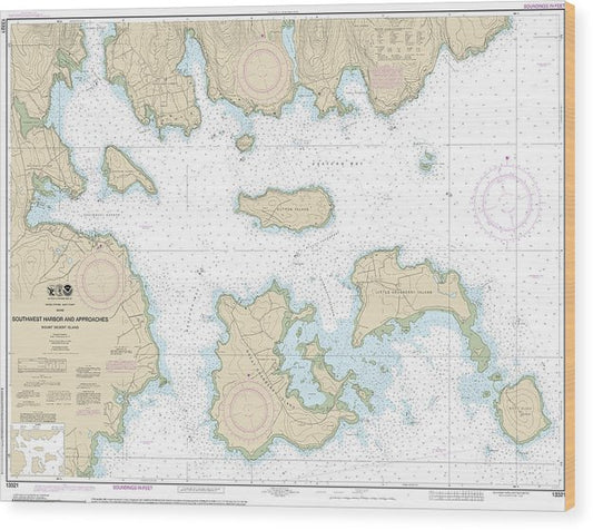 Nautical Chart-13321 Southwest Harbor-Approaches Wood Print
