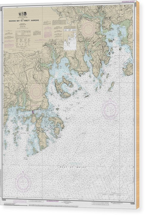 Nautical Chart-13326 Machias Bay-Tibbett Narrows Wood Print