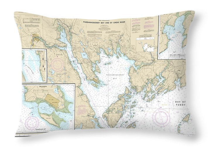 Nautical Chart-13398 Passamaquoddy Bay-st Croix River, Beaver Harbor, Saint Andrews, Todds Point - Throw Pillow