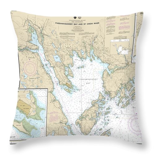 Nautical Chart-13398 Passamaquoddy Bay-st Croix River, Beaver Harbor, Saint Andrews, Todds Point - Throw Pillow