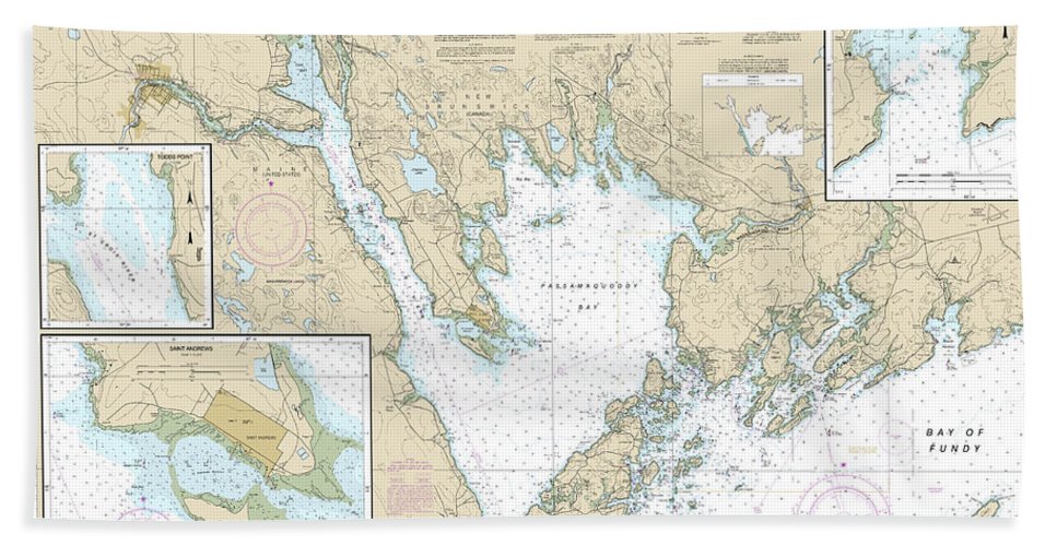 Nautical Chart 13398 Passamaquoddy Bay St Croix River, Beaver Harbor, Saint Andrews, Todds Point Bath Towel