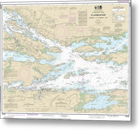 A beuatiful Metal Print of the Nautical Chart-14772 Ironsides L, Ny,-Bingham L, Ont - Metal Print by SeaKoast.  100% Guarenteed!