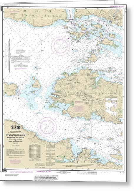 Nautical Chart-14774 Round I, Ny,-gananoque, Ont,-wolfe I, Ont - Greeting Card