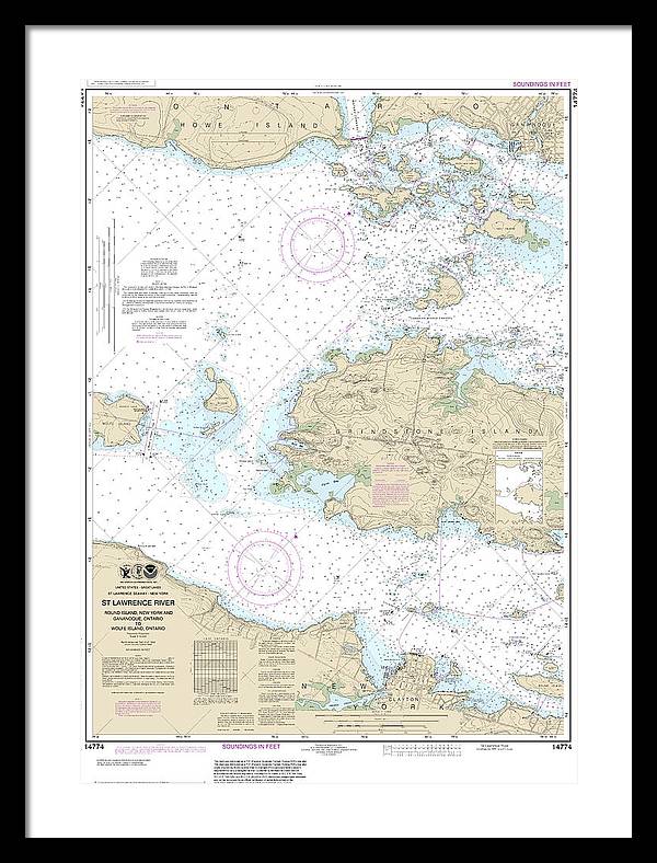 Nautical Chart-14774 Round I, Ny,-gananoque, Ont,-wolfe I, Ont - Framed Print