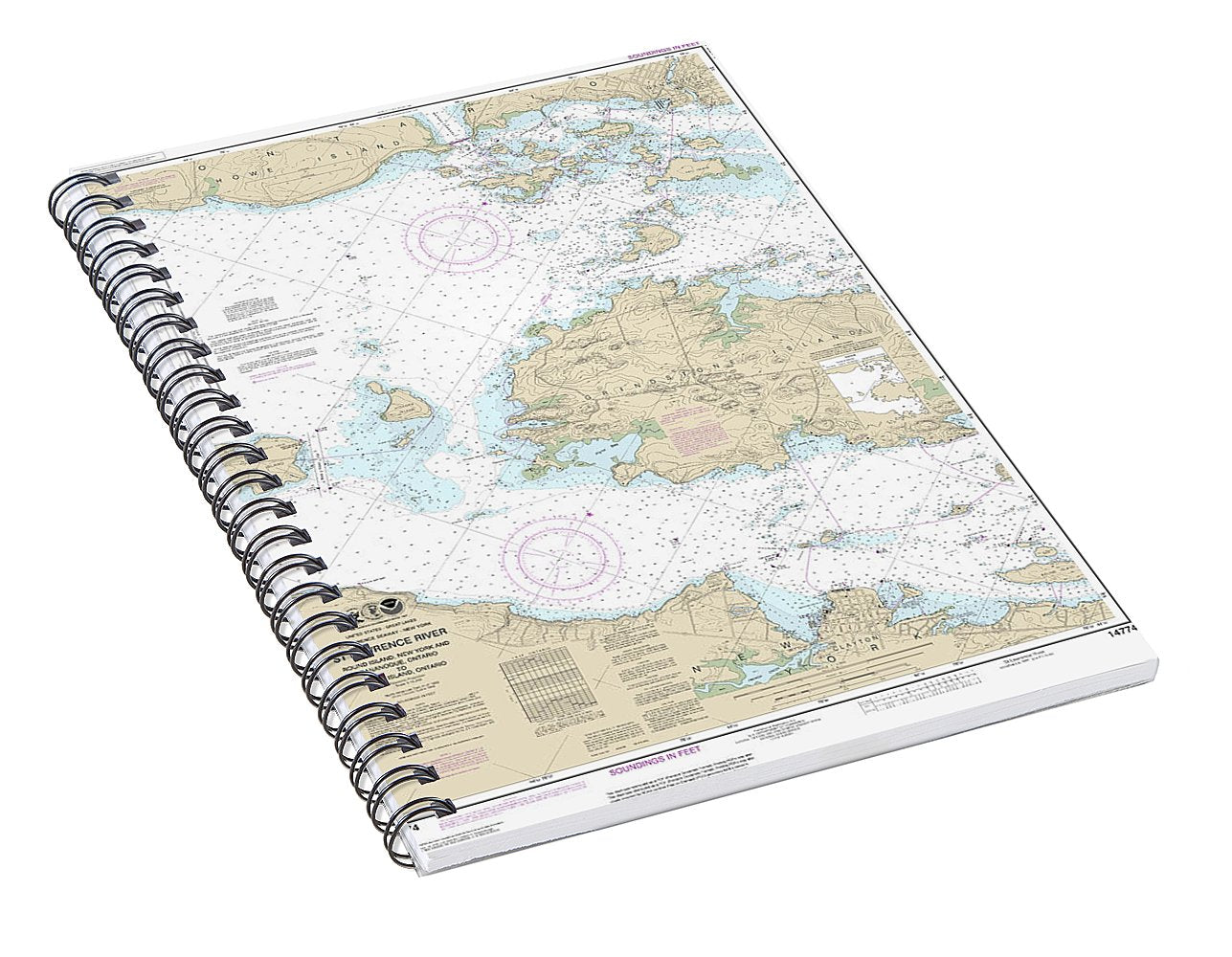 Nautical Chart-14774 Round I, Ny,-gananoque, Ont,-wolfe I, Ont - Spiral Notebook