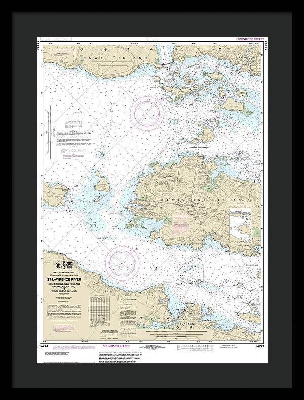 Nautical Chart-14774 Round I, Ny,-gananoque, Ont,-wolfe I, Ont - Framed Print