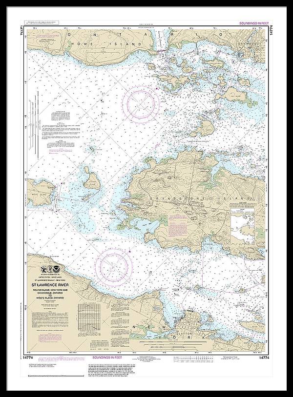 Nautical Chart-14774 Round I, Ny,-gananoque, Ont,-wolfe I, Ont - Framed Print