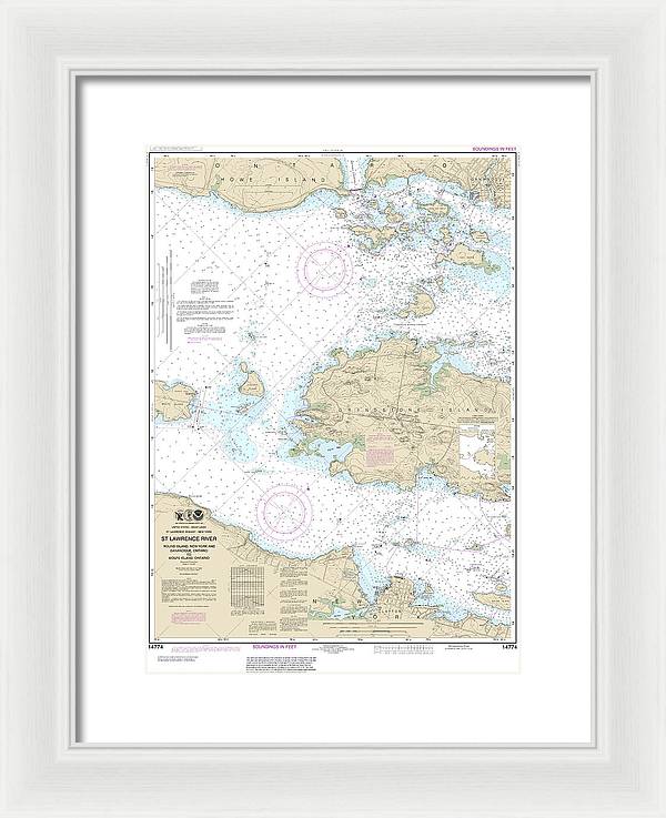 Nautical Chart-14774 Round I, Ny,-gananoque, Ont,-wolfe I, Ont - Framed Print