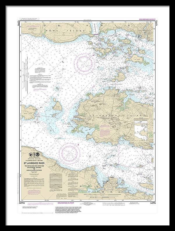 Nautical Chart-14774 Round I, Ny,-gananoque, Ont,-wolfe I, Ont - Framed Print