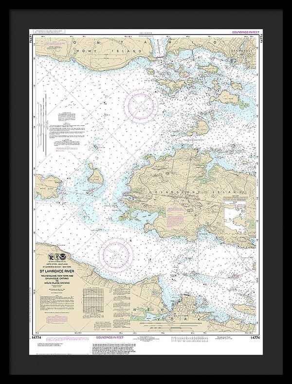 Nautical Chart-14774 Round I, Ny,-gananoque, Ont,-wolfe I, Ont - Framed Print