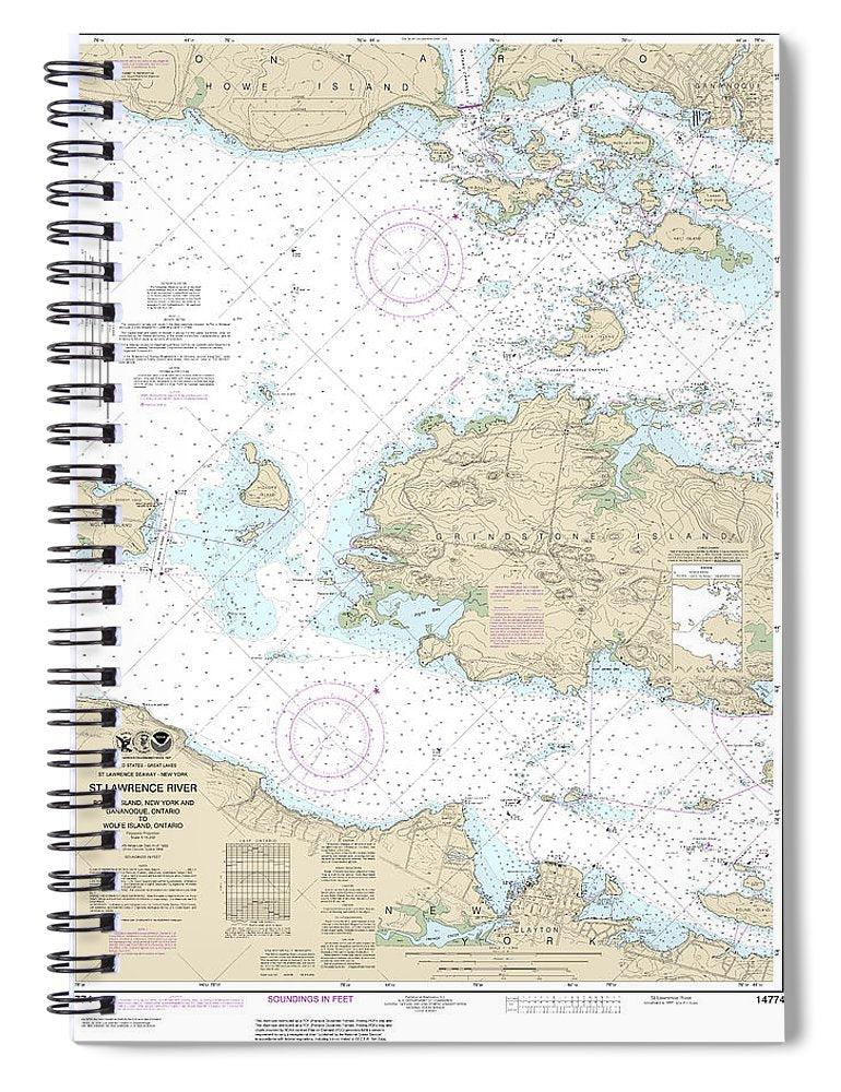 Nautical Chart 14774 Round I, Ny, Gananoque, Ont, Wolfe I, Ont Spiral Notebook