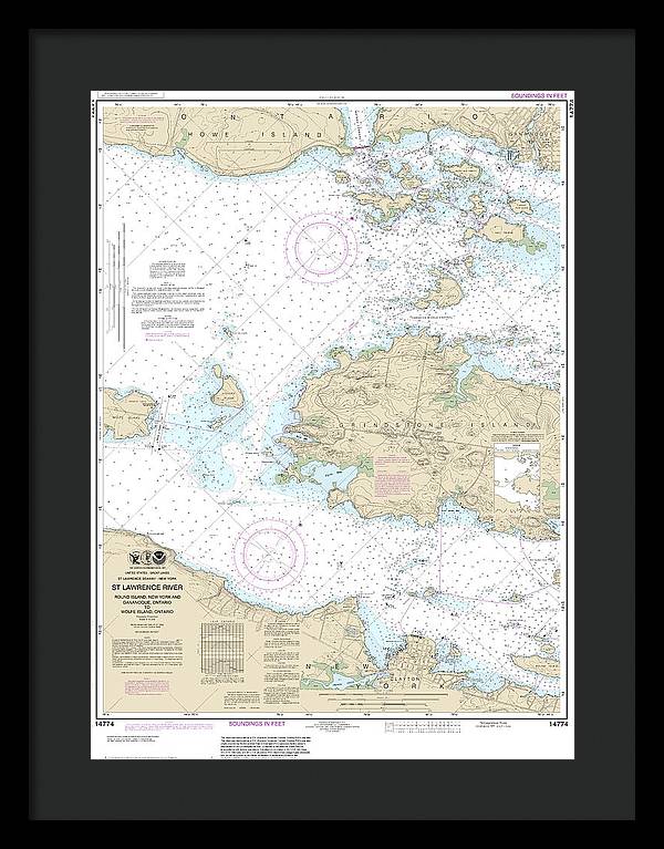 Nautical Chart-14774 Round I, Ny,-gananoque, Ont,-wolfe I, Ont - Framed Print