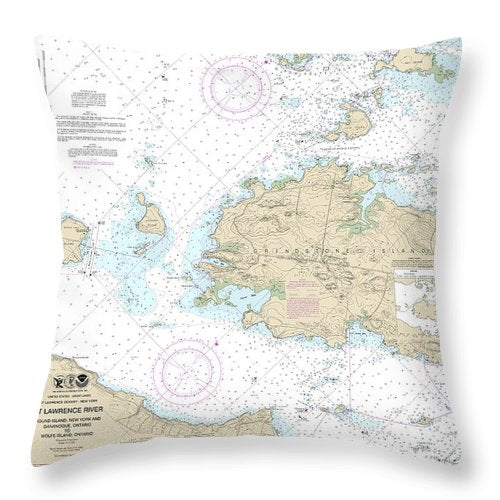 Nautical Chart-14774 Round I, Ny,-gananoque, Ont,-wolfe I, Ont - Throw Pillow