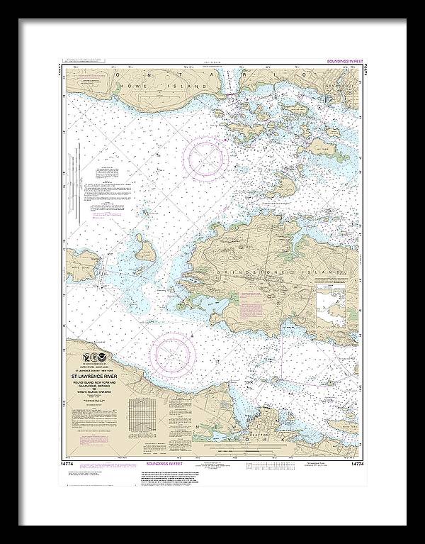 Nautical Chart-14774 Round I, Ny,-gananoque, Ont,-wolfe I, Ont - Framed Print