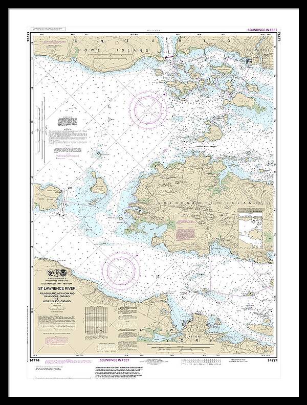 Nautical Chart-14774 Round I, Ny,-gananoque, Ont,-wolfe I, Ont - Framed Print