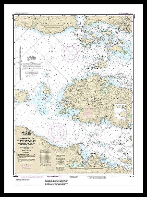 Nautical Chart-14774 Round I, Ny,-gananoque, Ont,-wolfe I, Ont - Framed Print