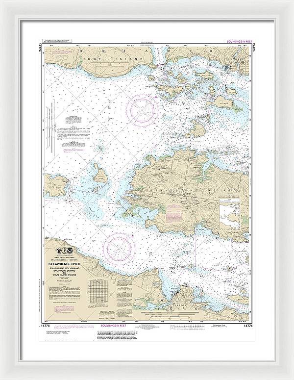 Nautical Chart-14774 Round I, Ny,-gananoque, Ont,-wolfe I, Ont - Framed Print