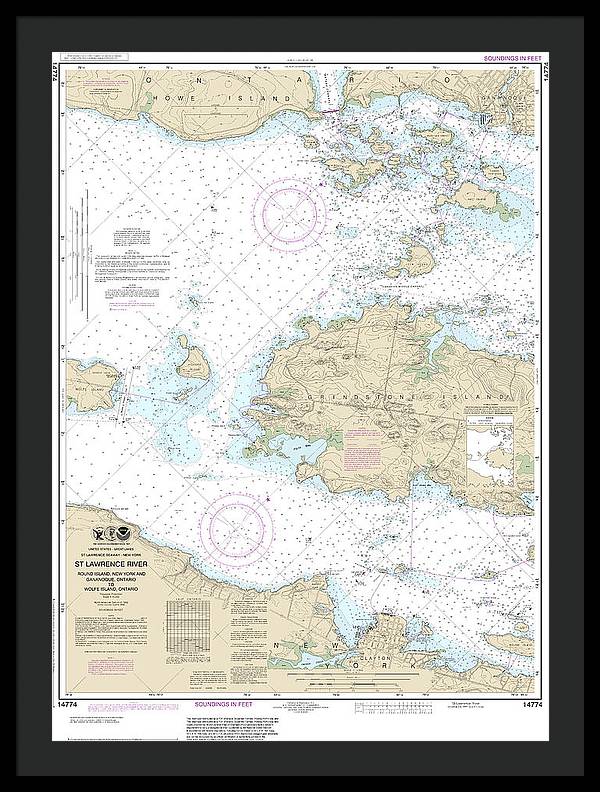 Nautical Chart-14774 Round I, Ny,-gananoque, Ont,-wolfe I, Ont - Framed Print