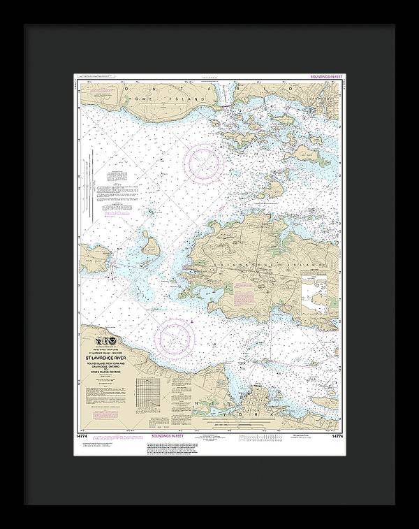 Nautical Chart-14774 Round I, Ny,-gananoque, Ont,-wolfe I, Ont - Framed Print