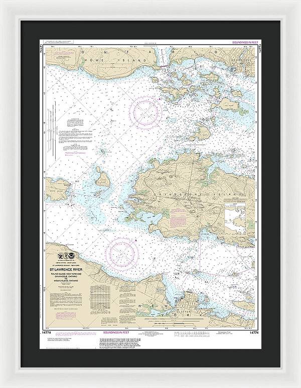 Nautical Chart-14774 Round I, Ny,-gananoque, Ont,-wolfe I, Ont - Framed Print