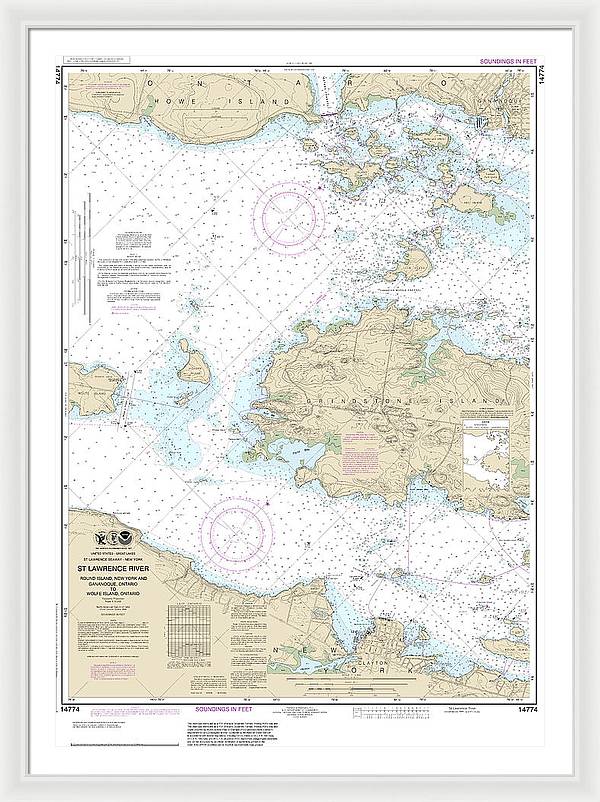 Nautical Chart-14774 Round I, Ny,-gananoque, Ont,-wolfe I, Ont - Framed Print