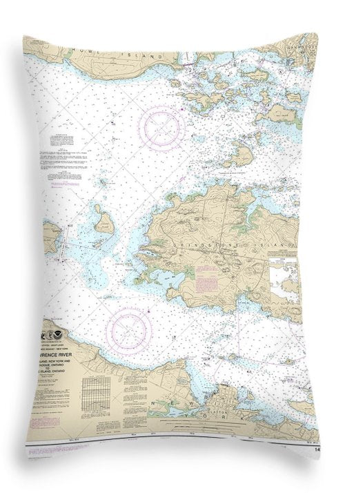 Nautical Chart-14774 Round I, Ny,-gananoque, Ont,-wolfe I, Ont - Throw Pillow