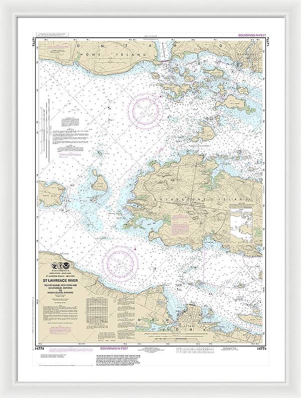 Nautical Chart-14774 Round I, Ny,-gananoque, Ont,-wolfe I, Ont - Framed Print