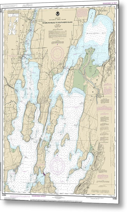 A beuatiful Metal Print of the Nautical Chart-14781 Riviere Richelieu-South Hero Island - Metal Print by SeaKoast.  100% Guarenteed!