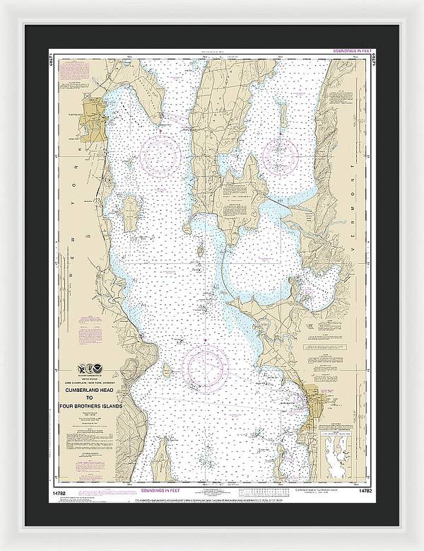 Nautical Chart-14782 Cumberland Head-four Brothers Islands - Framed Print