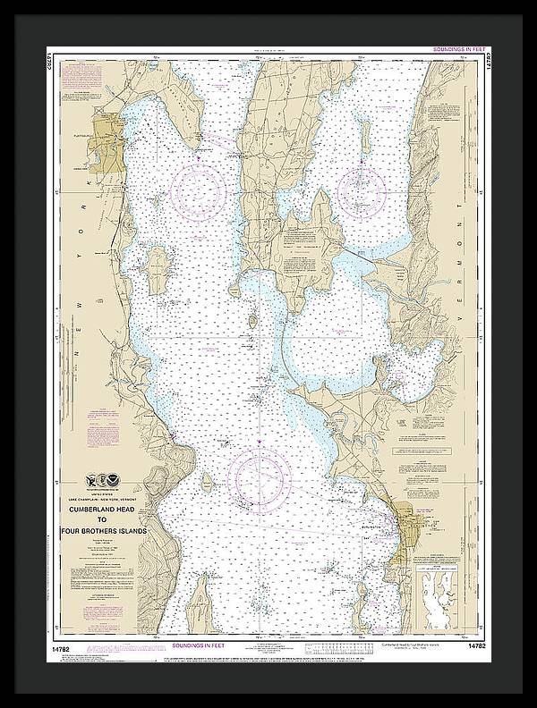 Nautical Chart-14782 Cumberland Head-four Brothers Islands - Framed Print