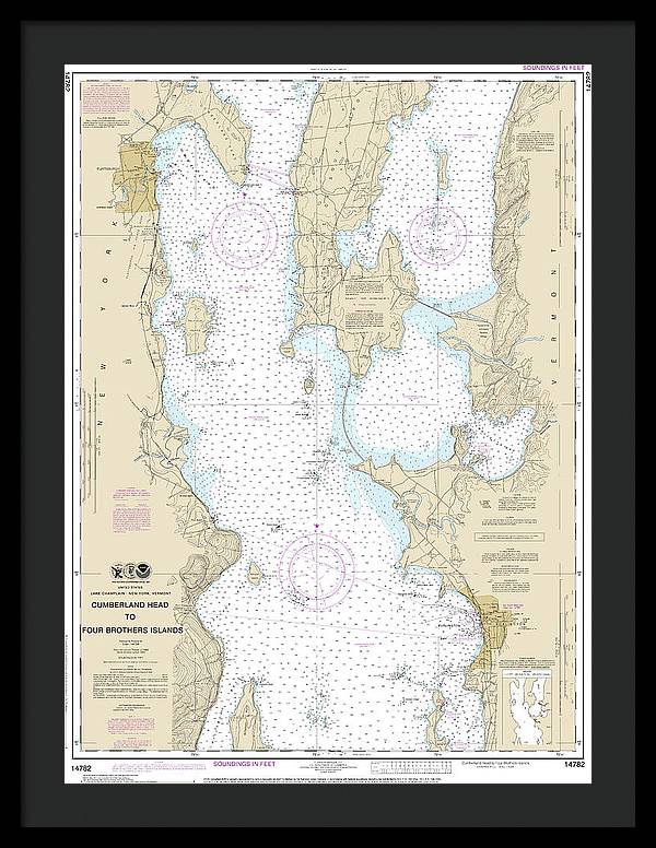 Nautical Chart-14782 Cumberland Head-four Brothers Islands - Framed Print